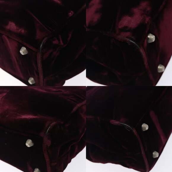 PRADA Hand Bag Velor Bordeaux Silver - Picture 10 of 12